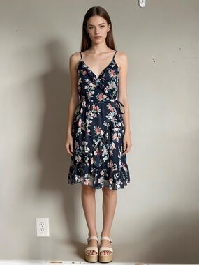 ABERCROMBIE & FITCH | Blue Floral Wrap Mini Dress Sz S(T)